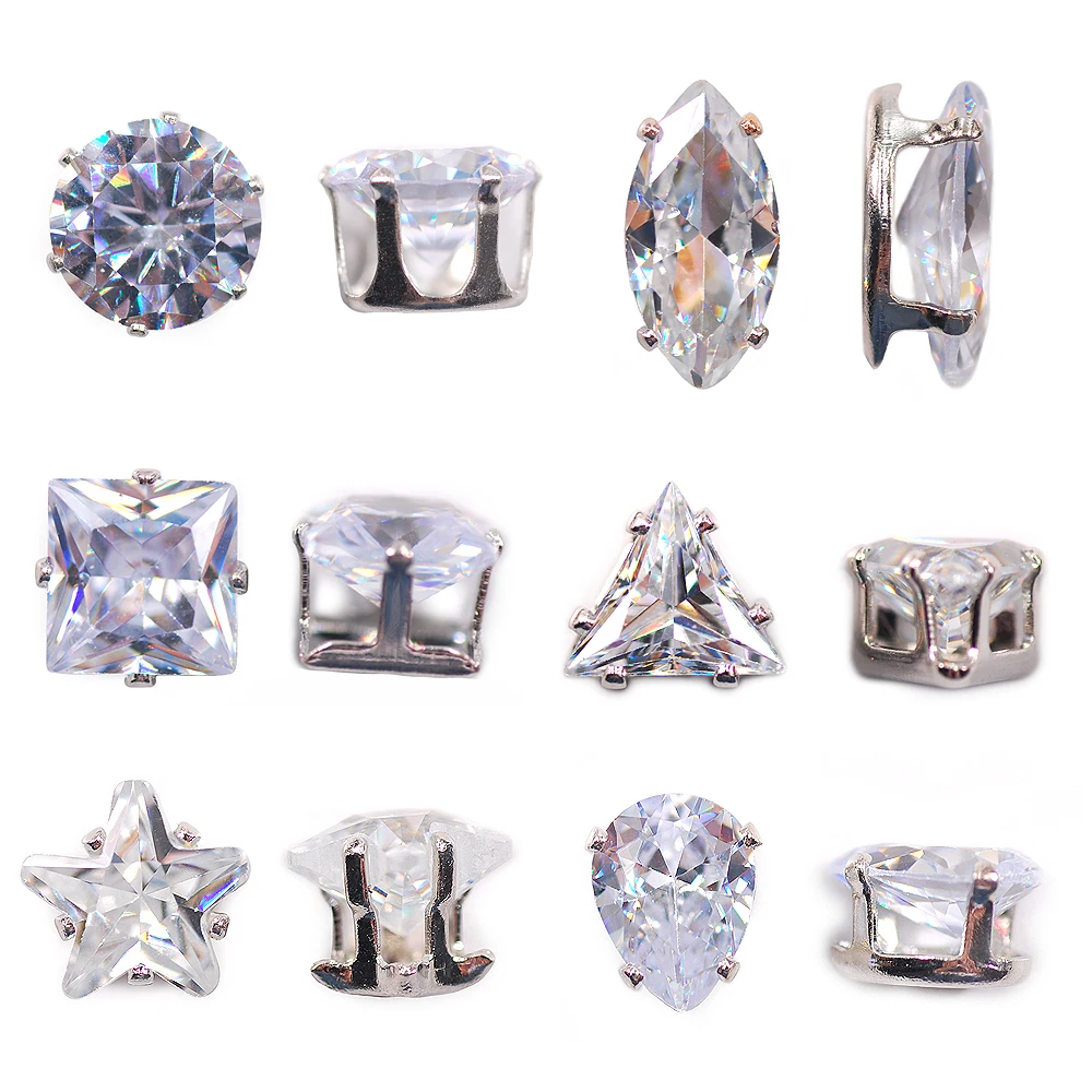 

Crystal clear Round & Square Cubic Zirconia Sew Silver Single Claw Beads Dance Clothes Jewelry Wedding decoration Accessories