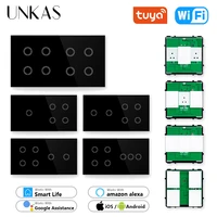 unkas modules diy free combination 5 6 7 8 gang wifi eu standard touch on off smart switch black glass 157mm panel outlet