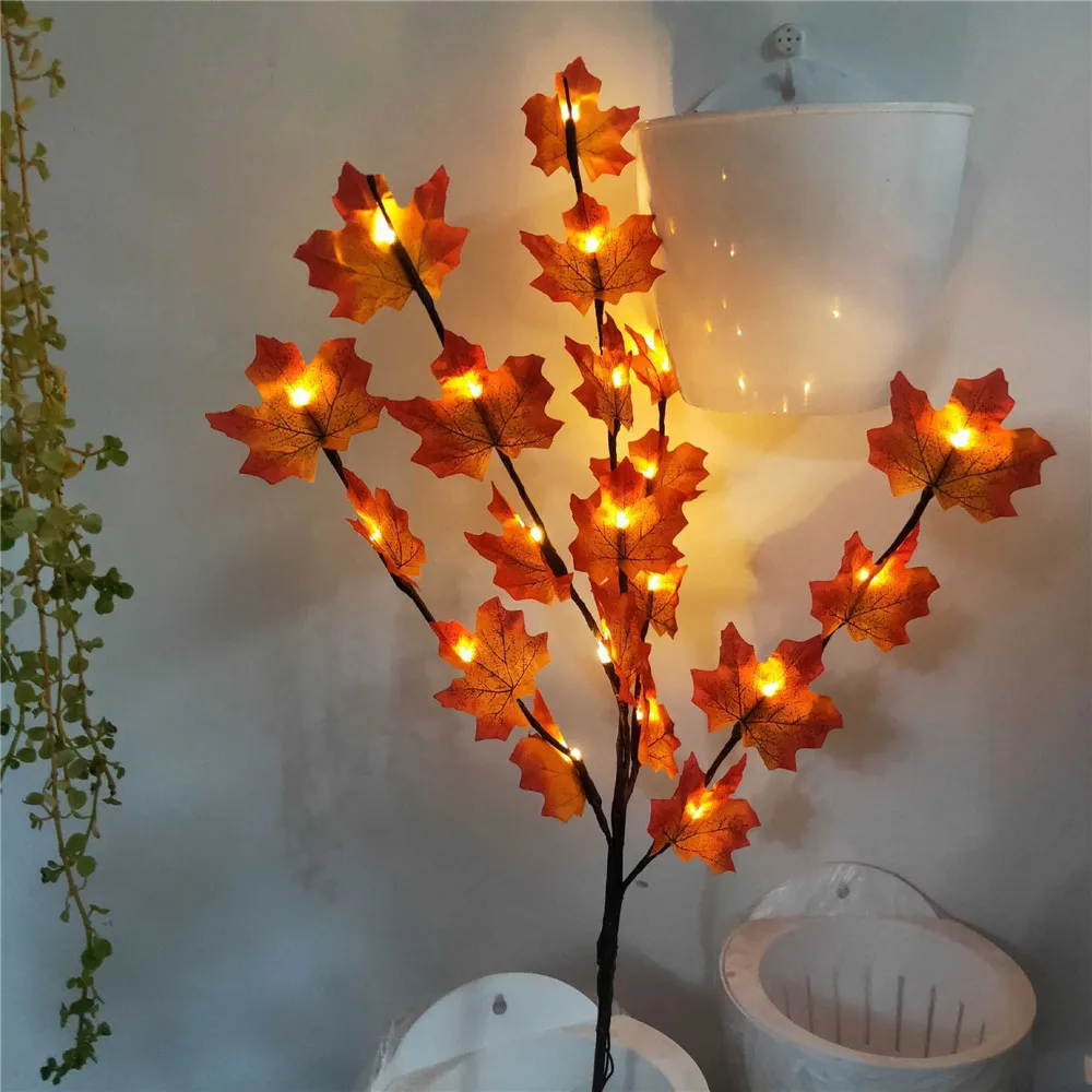 

73cm 20 LED Maple Leaf Branch Lights Battery Powered LED Willow Branch Light Tall Vase Filler Willow Twig Lamp For Christmas