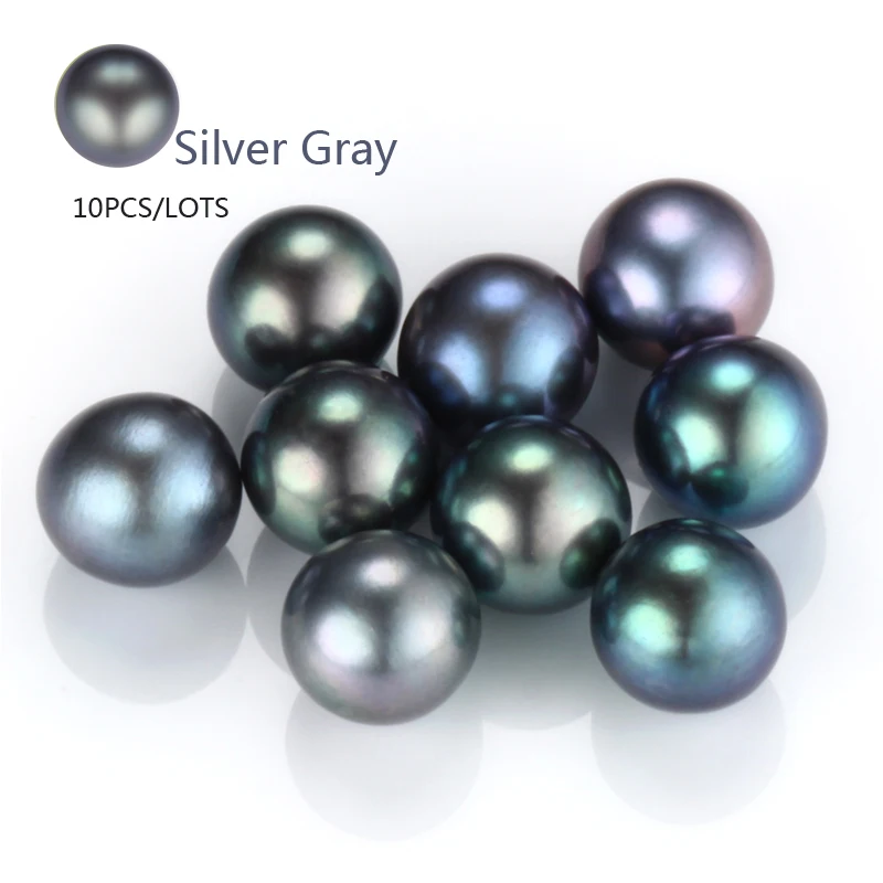 Silver Gray AA Loose Pearls, 10pc/Lot Near Round Genuine Freshwater Oyster Pearls, Jewelry Making Beads For DIY