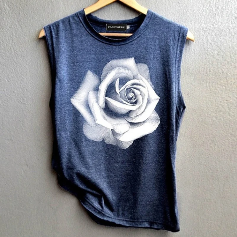 

Floral Print Sleeveless Women Blouses 2021 Summer Casual O-Neck Large Size Tops Tees Female Loose 2XL Plus Size T-Blouse