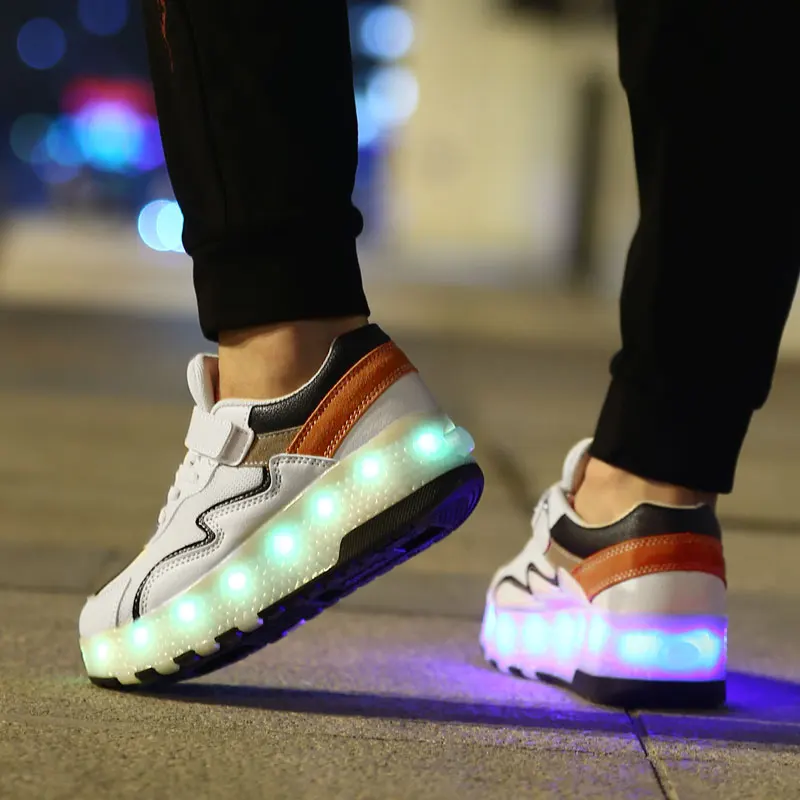 USB Charging Sneakers with Roller and Glowing Kids Shoes for Girl Luminous Wheels zapatillas con ruedas y luces | Детская одежда и