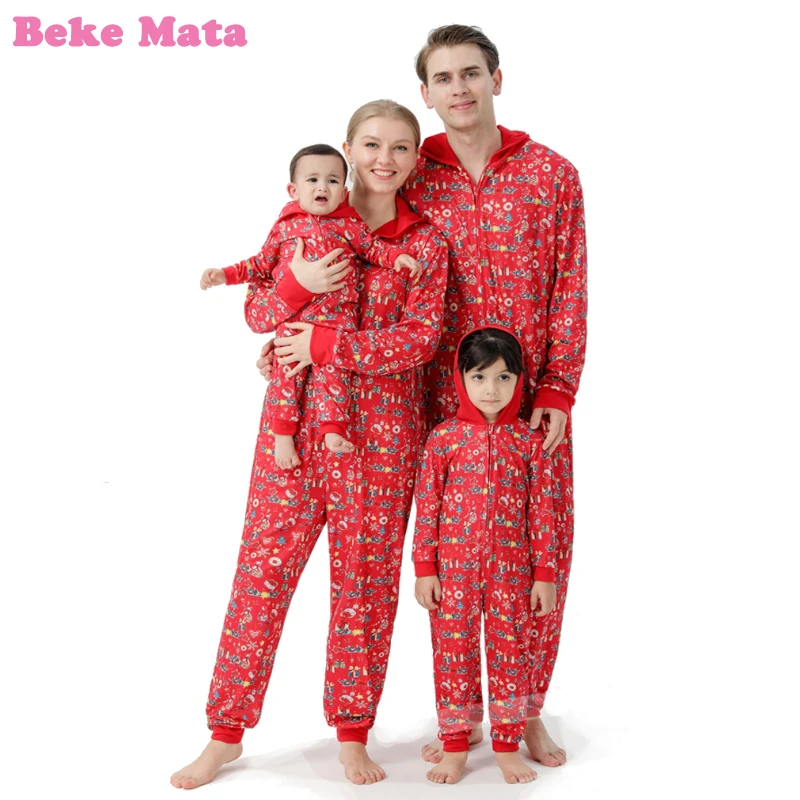 

Christmas Family Matching Jumpers 2021 Winter Hooded Mother And Kid Pajamas Sets Father And Son Matching Clothes Baby Outfits