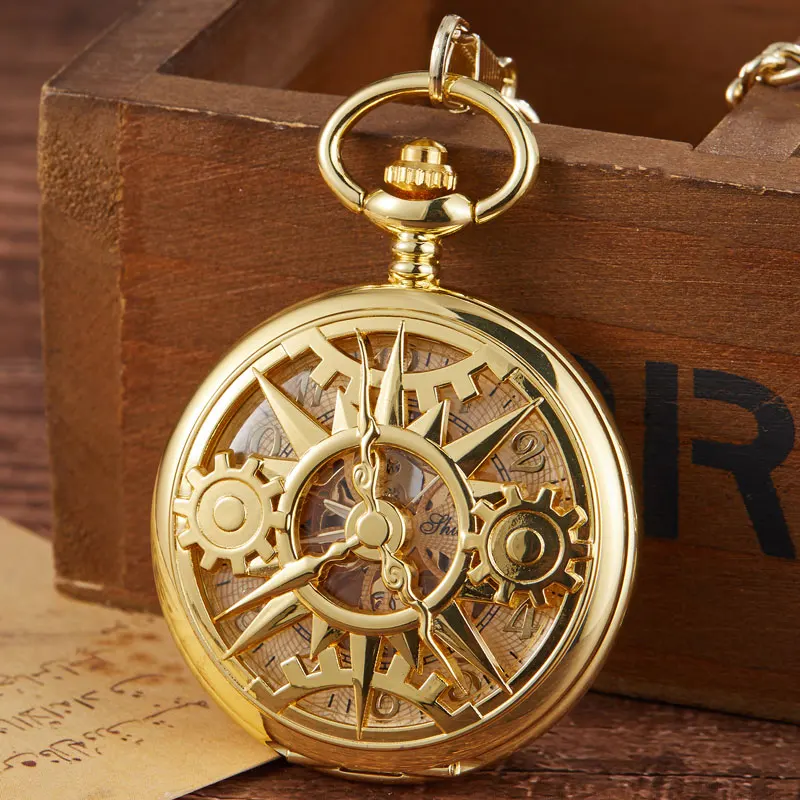 New Arrival Steampunk Retro Hollow Gear Movement Mechanical Pocket Watch FOB Pendant Gift Chain Pocket Watch Gift Men Boy Clock