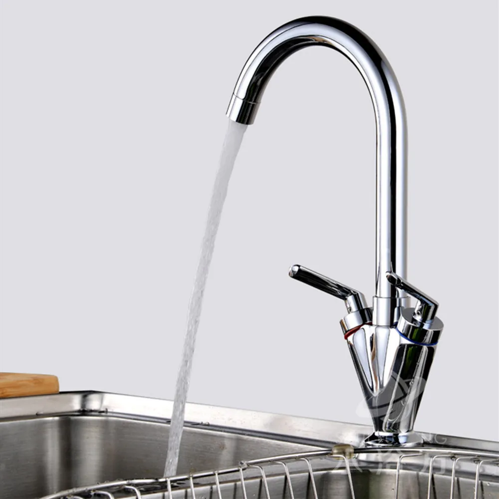 

Kitchen Sink Mixer Basin Tap Double Lever Swivel Waterfall Faucet Chrome Смеситель Поворотный С Двойным Рычагом, Хромированный