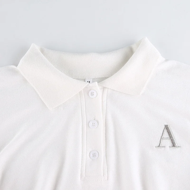 

Women Fashion Shirt Letter Embroidery Crop Top Casual Long Sleeve Lapel Collar Ladies Autumn New Loose Shirt Tees Streetwear