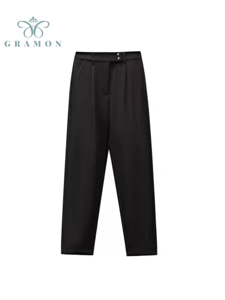 

Plus Size Woman Suit Pants Spring Autumn Korean New High Waist Wide Leg Pants Fashion Casual All-Match Straight Trousers Mujer