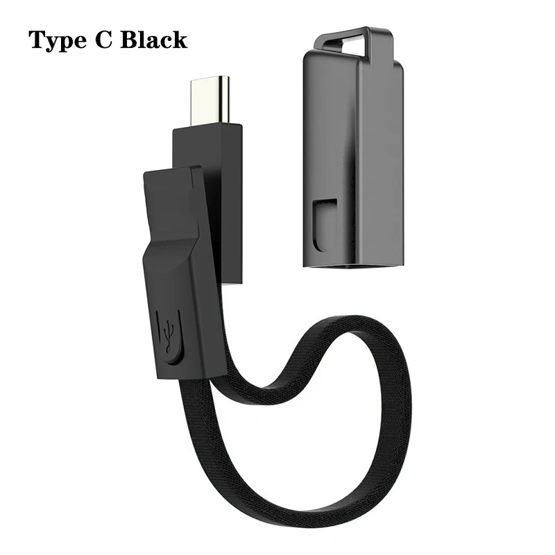 Портативный короткий кабель брелок, зарядное устройство USB для iPhone Xiaomi/type C/Micro USB C шнур Быстрая Зарядка Синхронизация данных кабели для телефонов аксессуар - Цвет: For Type C  Black