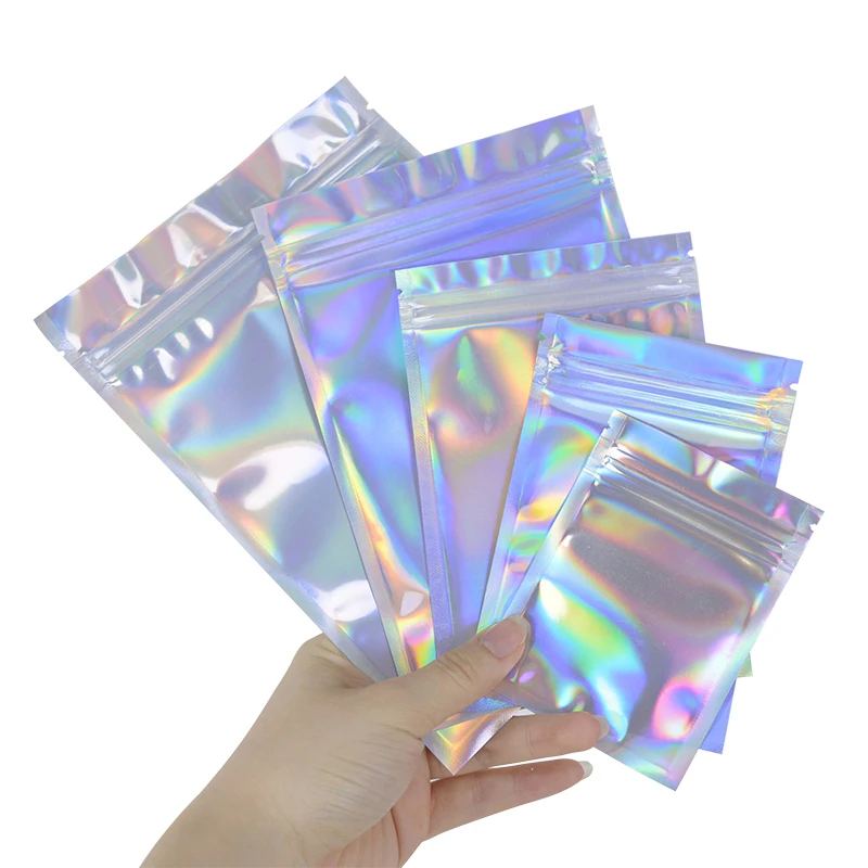 

20pcs Shiny Creative Laser Zip Lock Bags Holographic Makeup Pouches Storage Home Supplies Festival Party Gift Packaging Decor