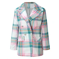 office lady lapel double breasted business commute blazers spring autumn elegant chic coat fashion pink plaid and striped blazer