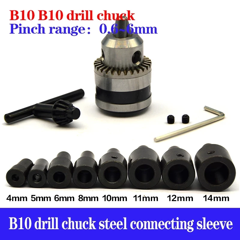 

B10 Taper Drill Chuck 0.6-6mm Clamp Connecting Sleeve Rod 3.17/4/5/6/8/9.5/10/11/12mm Motor Shaft Coupling Easy Dismantling