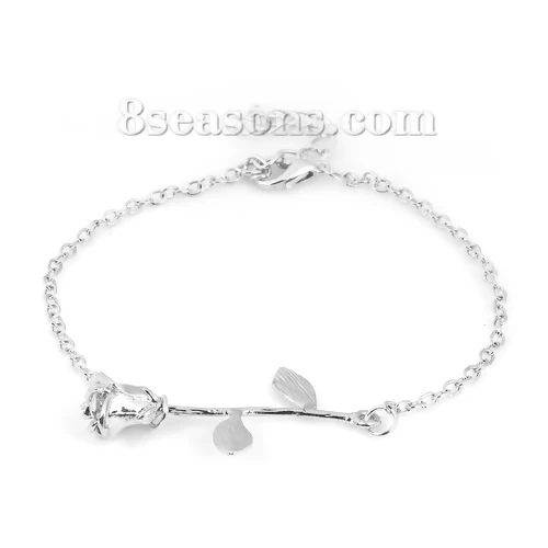 H bracelet DoreenBeads модный эмалевый кулон для женщин, девушек, розовое золото, красный цветок розы, кулон 50 см(19 5/")-45 см(17 6/8"), длинный 1 шт - Metal Color: H bracelet