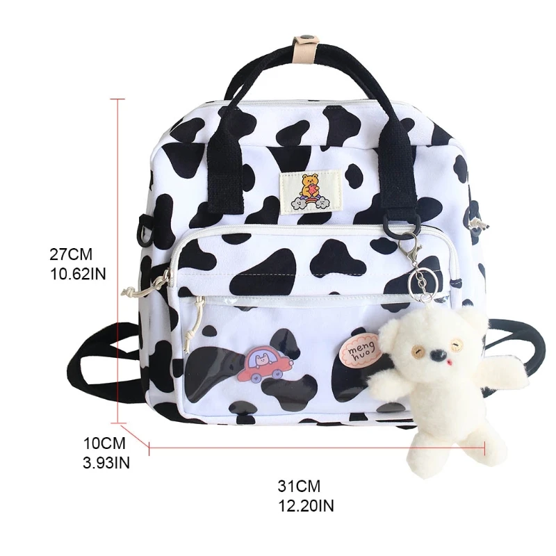 

Simple Cow Print Backpack Large Capacity Handbag Multipurpose Female Wild Shoulder Bag Teenage Girl Portable Travel