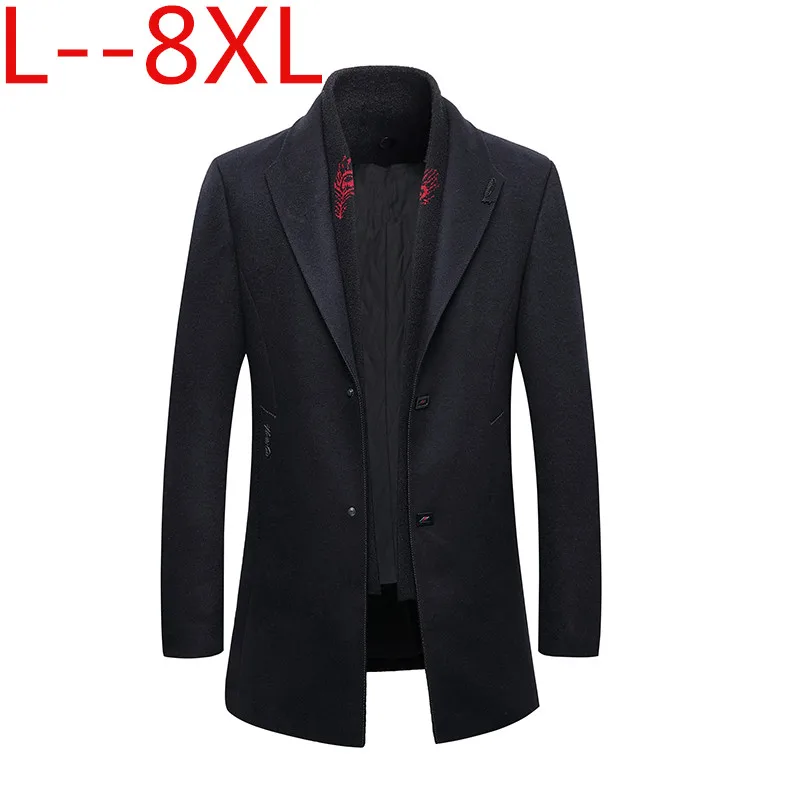 

autumn 8XL 6XL 5X men's and winter removable quilted lining button wool blends pea thick padded jacket coat men