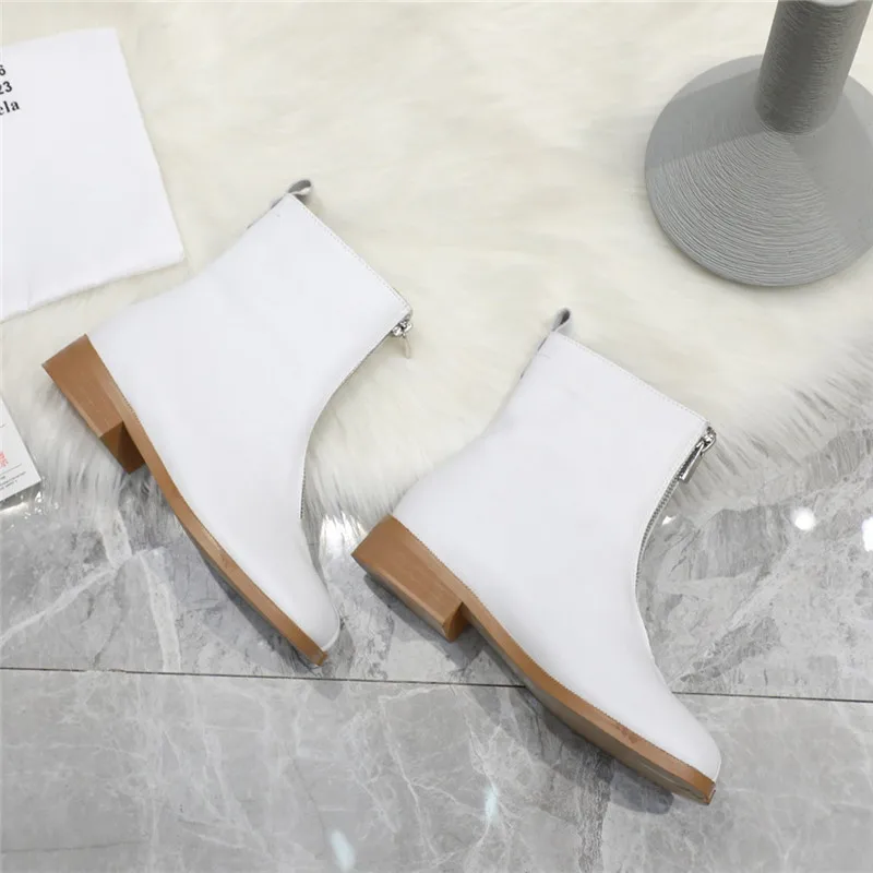 Новые ботильоны; женские зимние ботинки с разрезом; удобная обувь из натуральной кожи на низком каблуке; модные короткие ботинки на молнии спереди; botas De Mujer;