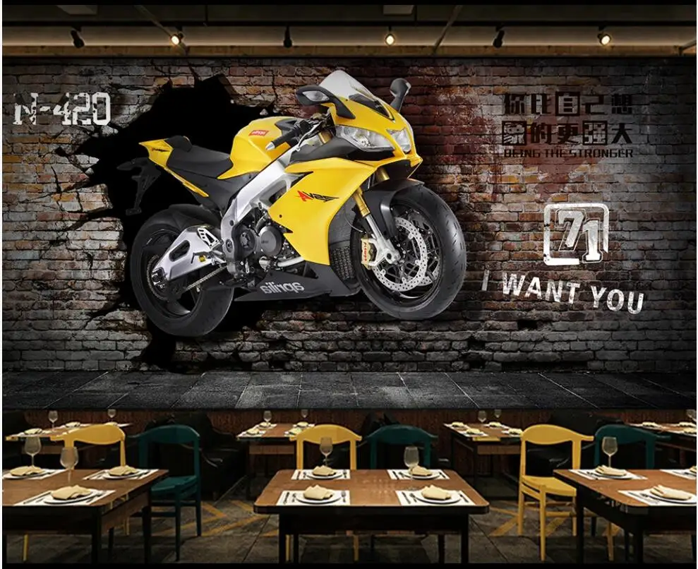 

3d wallpaper custom photo any size mural Industrial style motorcycle broken wall bar coffee shop decor wallpaper for walls 3 d