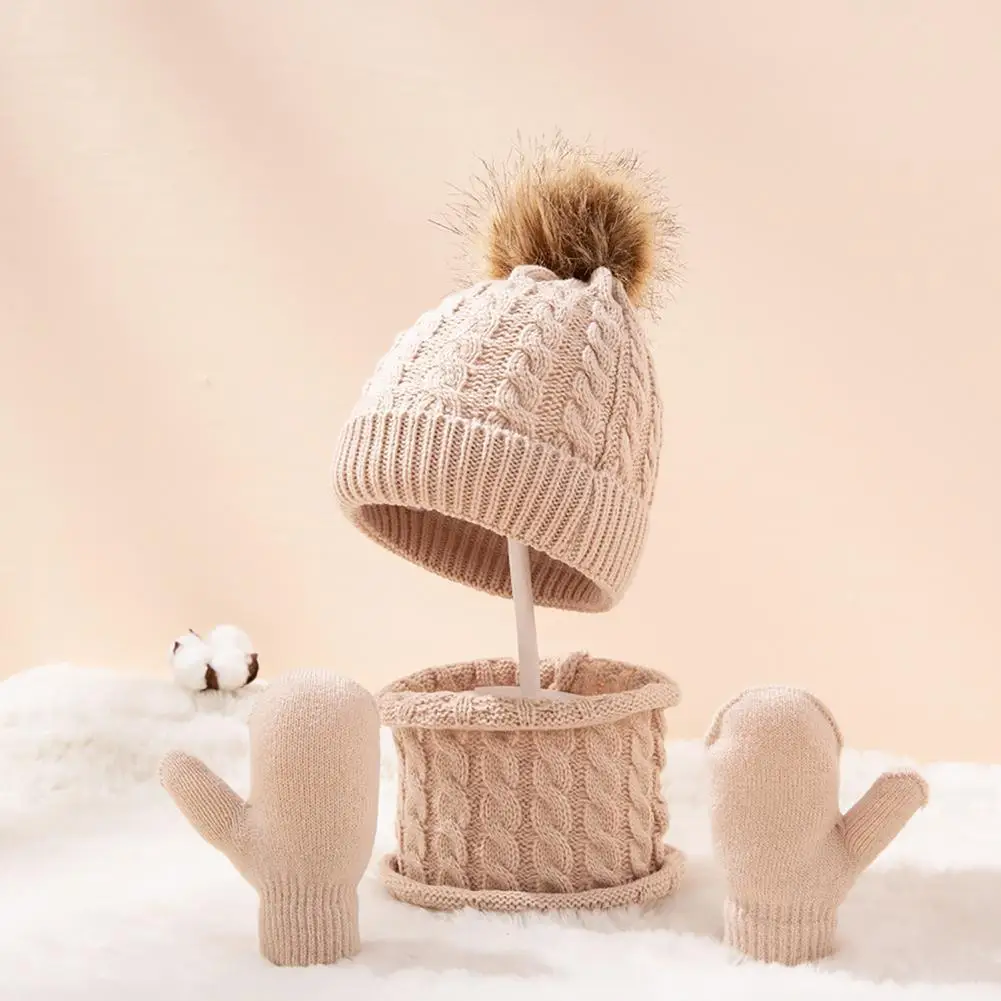 

Simple Gloves Unisex Knitted Hat Solid Color Keep Warm Children Knitted Cap Scarf Gloves Suit Pour enfants Newborn accessories