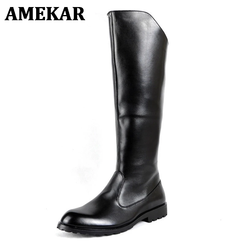 Высокие военные ботинки до колена для мужчин сапоги из искусственной кожи езды