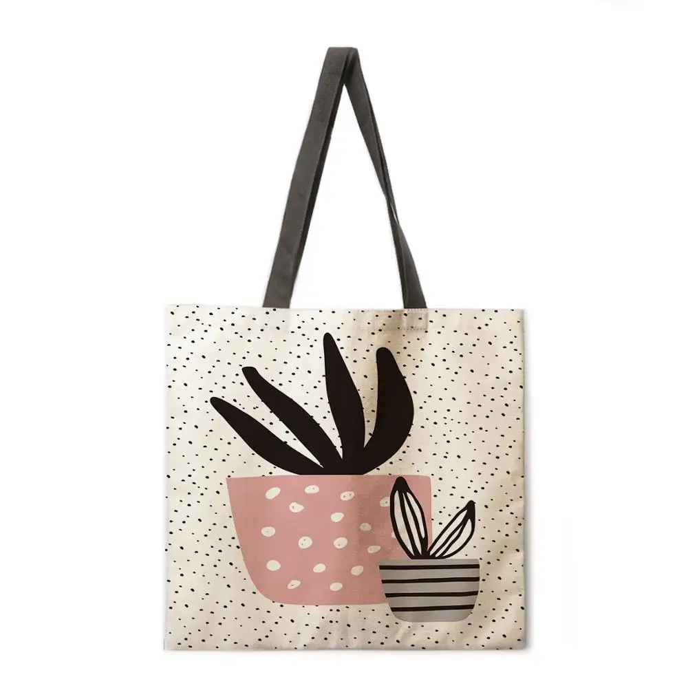 

Cactus Bonsai Printed Tote Bag Shoulder Bag Linen Casual Tote Bag Foldable Shopping Bag Reusable Beach Bag