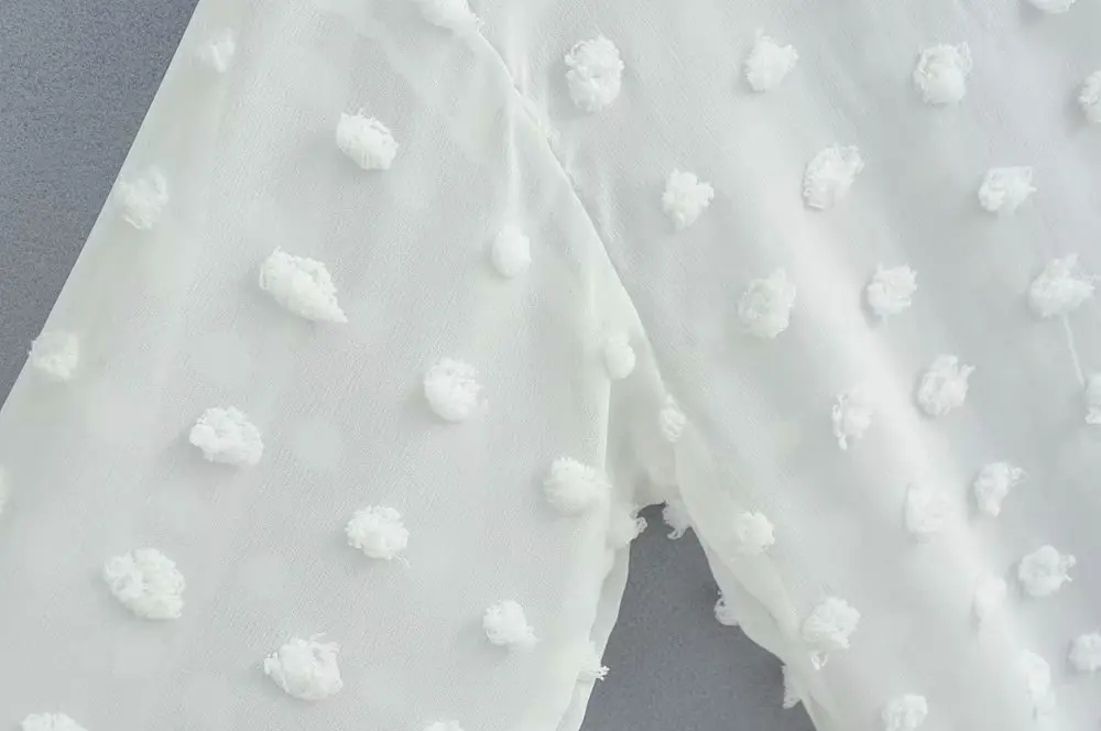 Новинка Женская Осенняя белая/Синяя Прозрачная сетчатая блузка в горошек