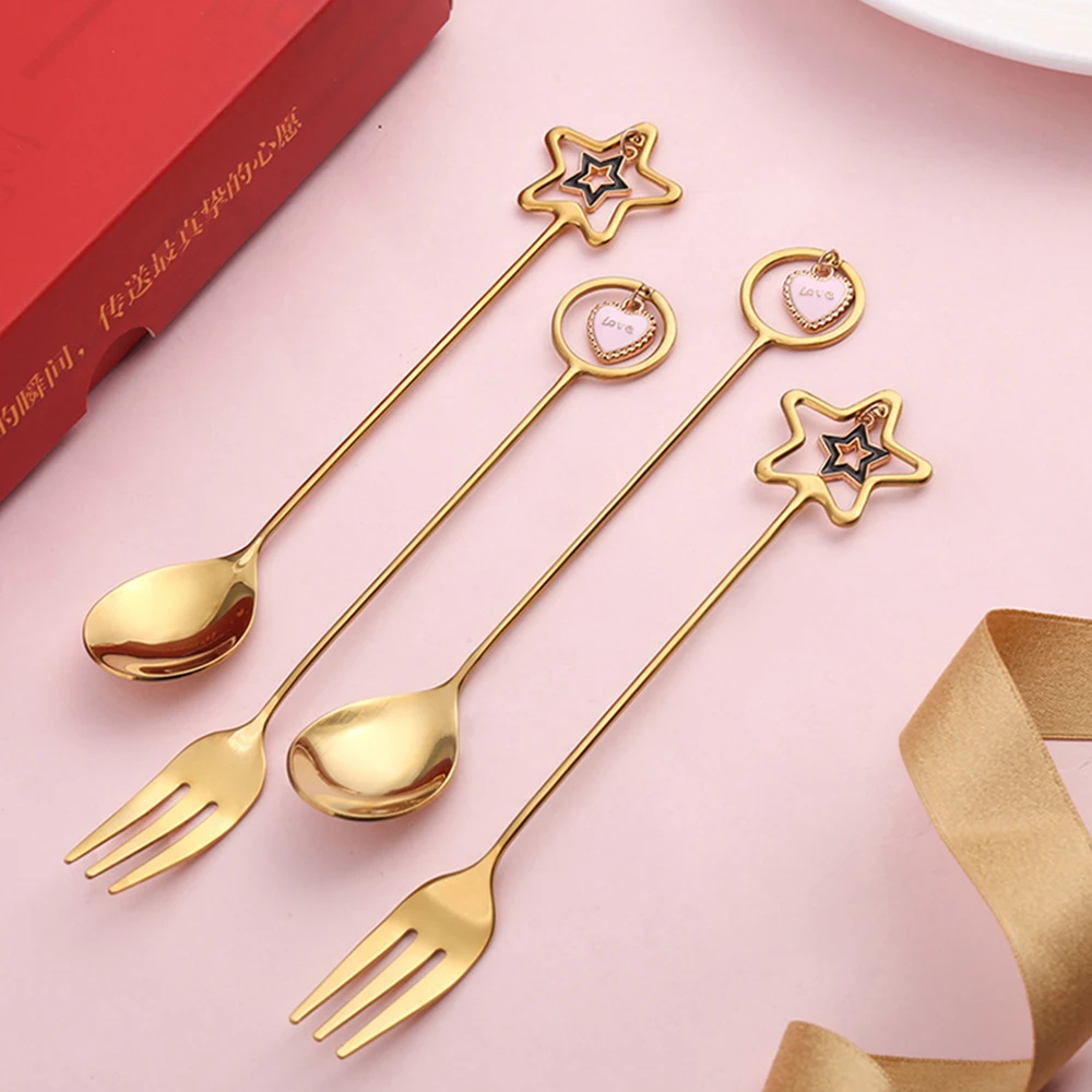 

Creative Coffe Spoon Fork Stainless Steel for Coffee Watermelon Ice Cream Tea Dessert Pretty Pendant Coffeeware Tableware