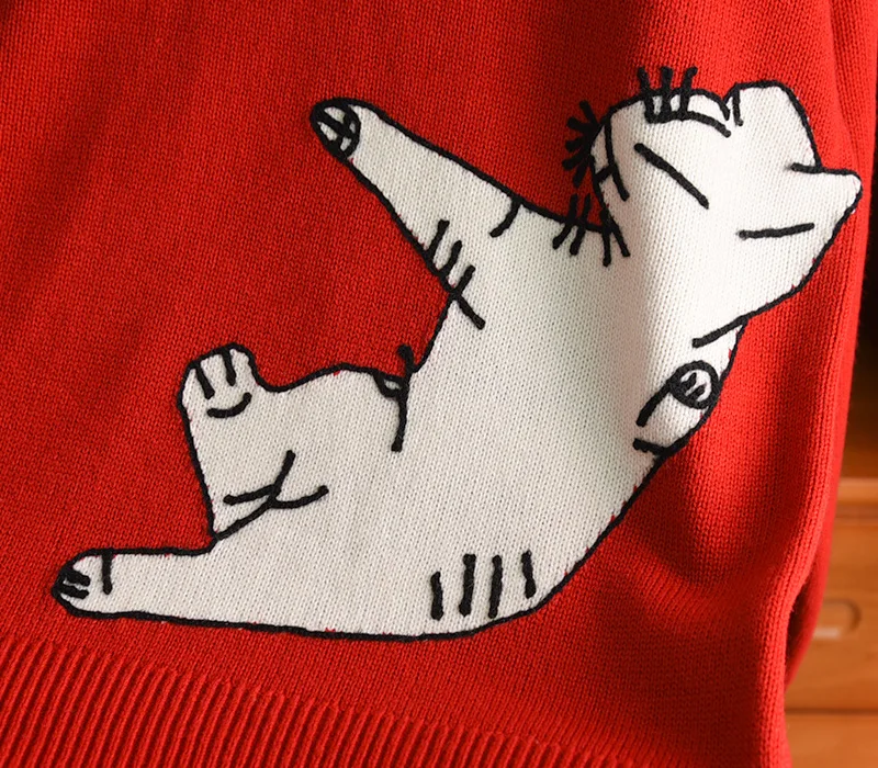 

Women's New Cat Jacquard Casual Sweater Lazy Knit Top Outer Wear Winter Clothes Women Oversized Sweater Autumn Clothes