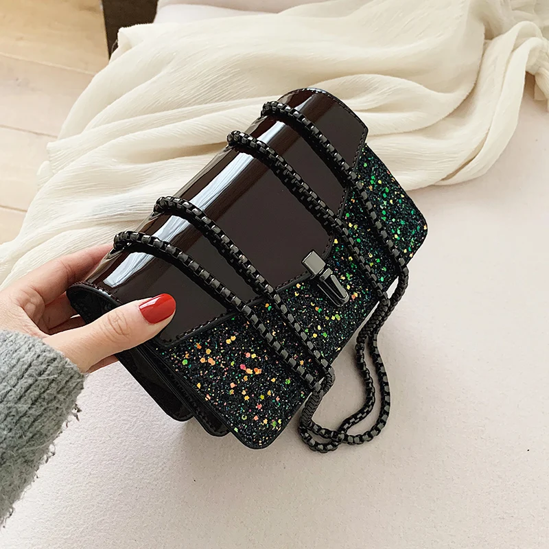 

Модная маленькая квадратная сумка с блестками, женская сумка на цепочке в стиле интернет-знаменитостей, новинка 2020, трендовая сумка через п...