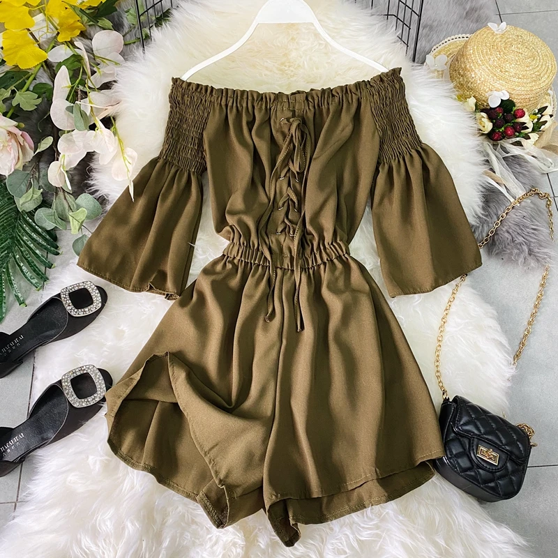 Женский комбинезон с бантом эластичный облегающий пляжный вырезом лодочкой и