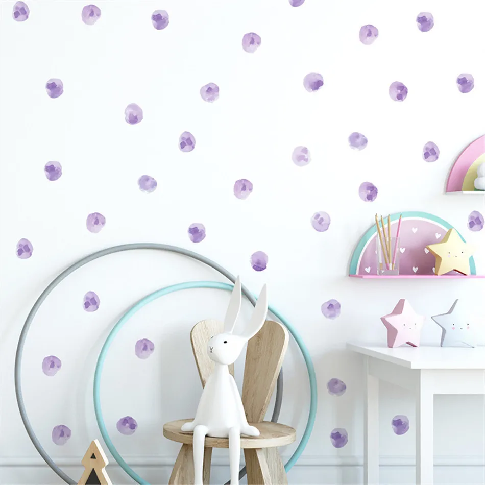 

Zollor Creative Watercolor Purple Wave Dot Children's Room Decoration Self-adhesive Paper Simple Decorative wall Stickers