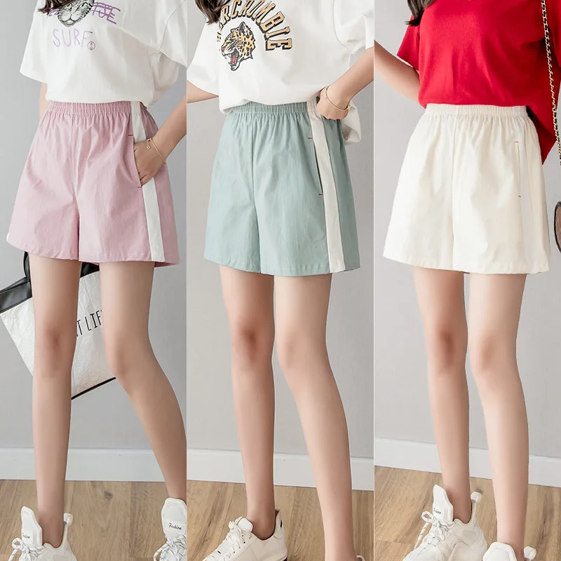 

Women Summer Cotton linen Shorts Female loose casual short pants elastic waist high waist wide-leg pants 7Z