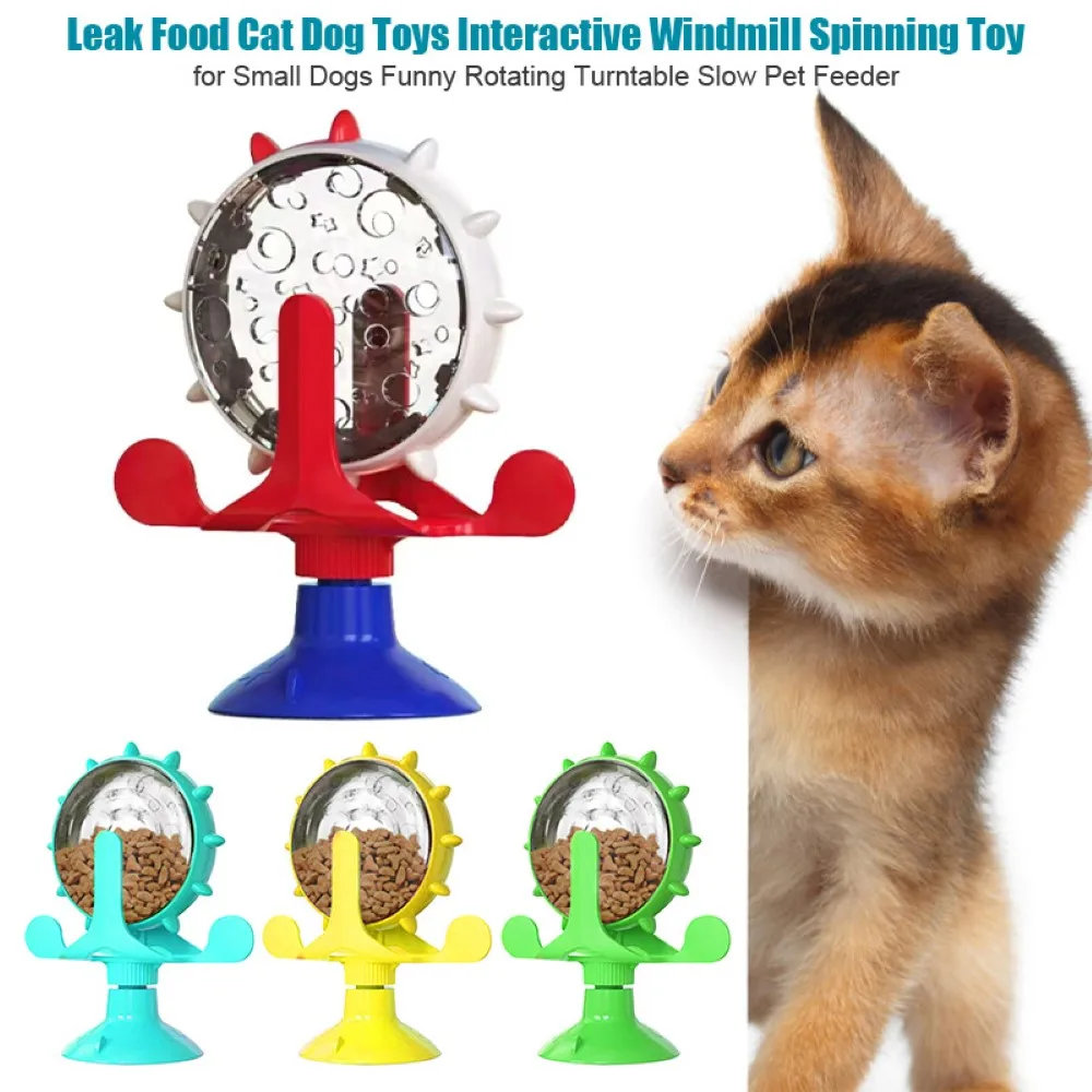 

Leak Food Cat Dog Toys Interactive Windmill Spinning Toy for Small Dogs Funny Rotating Turntable Slow Pet Feeder