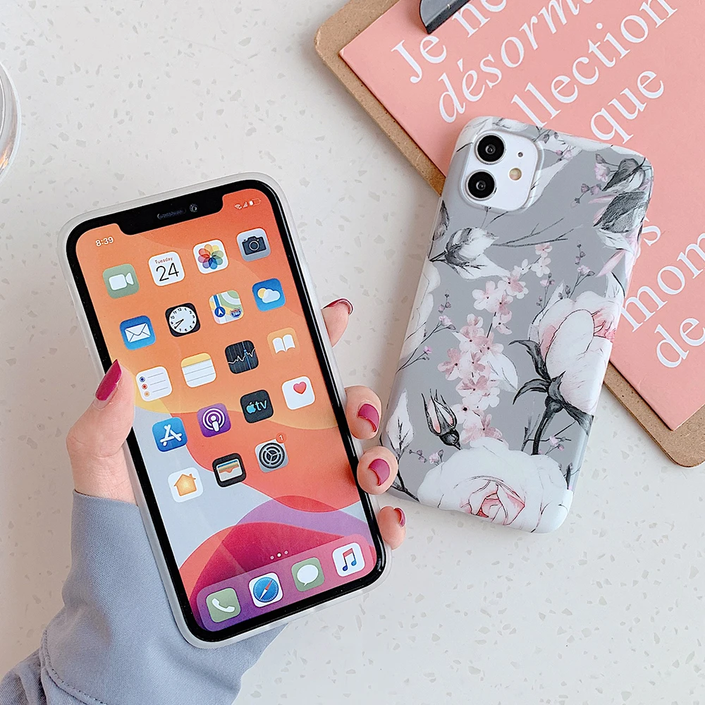Vintage Floral Phone Case For iPhone 11 Pro Max XR X XS 7 8 6S Plus Soft IMD Matte Full Body Protect Back Cover | Мобильные телефоны