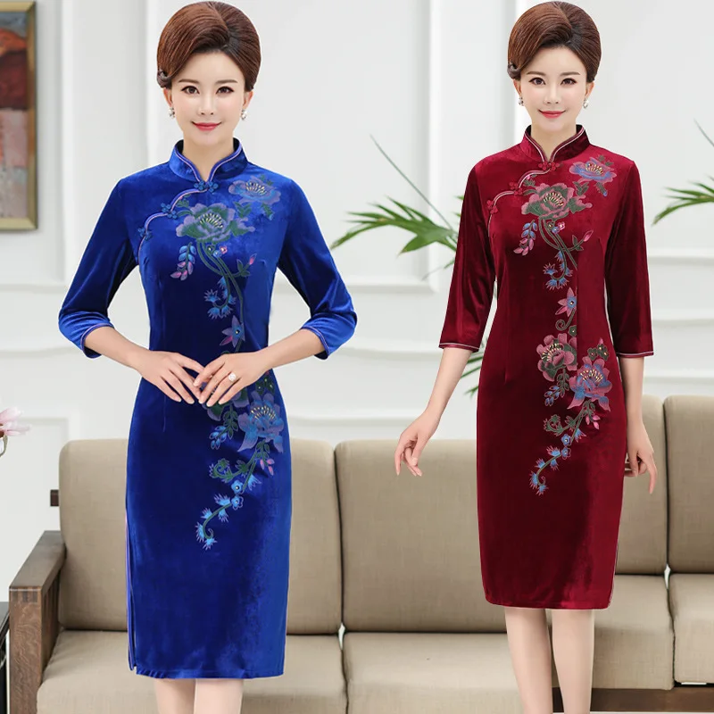 Китайское традиционное Мини Cheongsam женское бархатное платье для выпускного