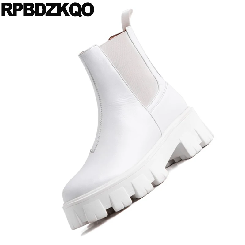 Белые Водонепроницаемые зимние женские ботинки челси без шнуровки роскошные