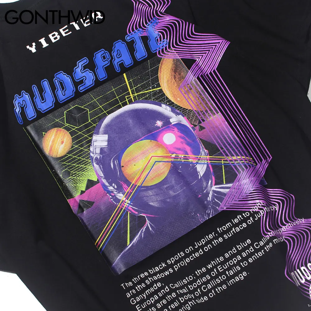 

GONTHWID Tshirts Streetwear Hip Hop Universe Astronaut Planets Punk Rock Gothic Tees Shirts Harajuku Short Sleeve Cotton Tops