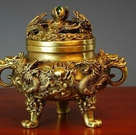 

WBY---406+++Collectible Chinese Brass Kowloon incense burner
