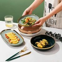 ceramic dinnerware nordic green round western dishes soup bowl fish plate tableware household kitchen supplies serving platter