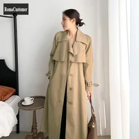 korean spring autumn new womens long outerwear slim british style sashes casual khaki trench single breasted female overcoat