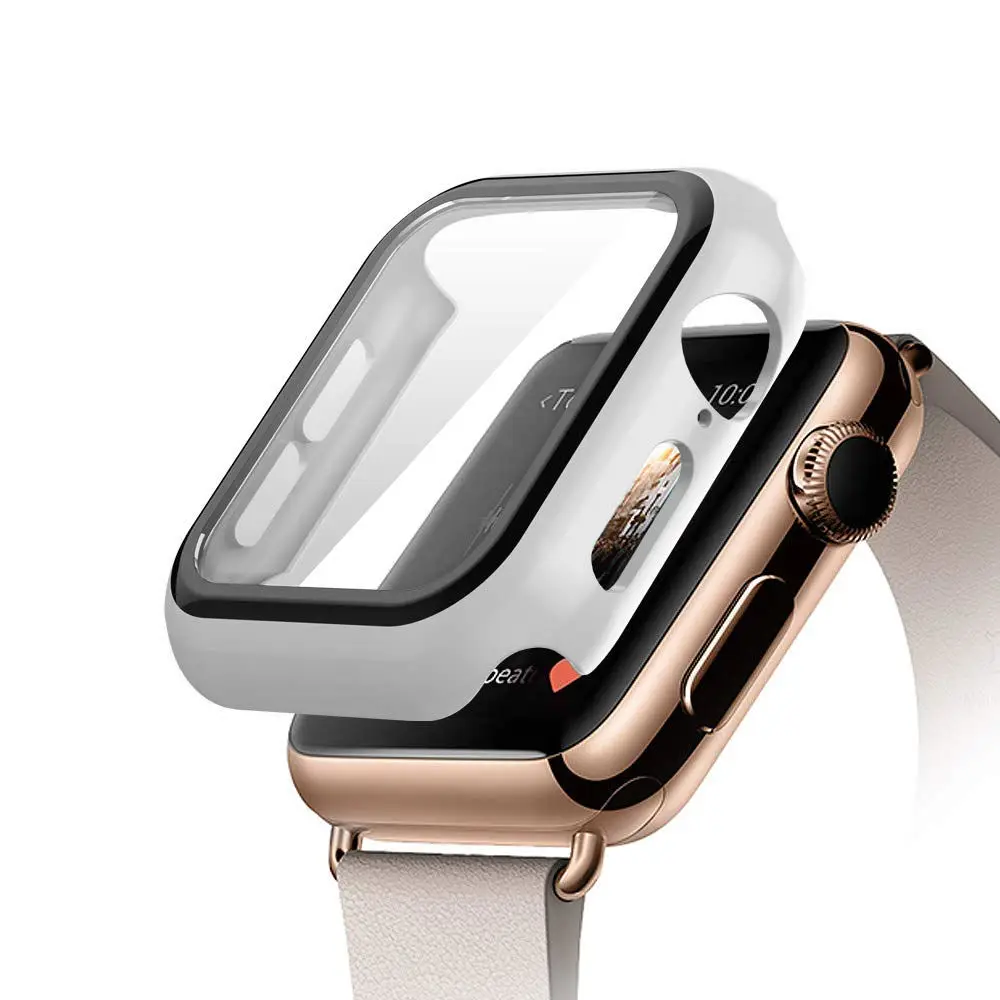 White Защитный чехол для apple watch 44 мм 40 мм iWatch 5 4 3 2 1 42 мм 38 мм закаленное стекло+ чехол бампер аксессуары для apple watch - Цвет: White
