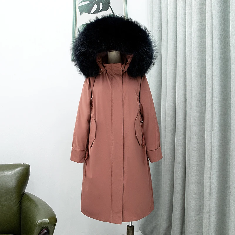 Длинная парка Janveny женский пуховик пальто с большим воротником из натурального