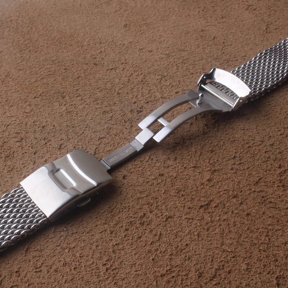 

High Quality Watchbands Shark Mesh And Stainless Steel Watch Band Strap 22mm Silver Solid Links Polish Watch Accessories For Men