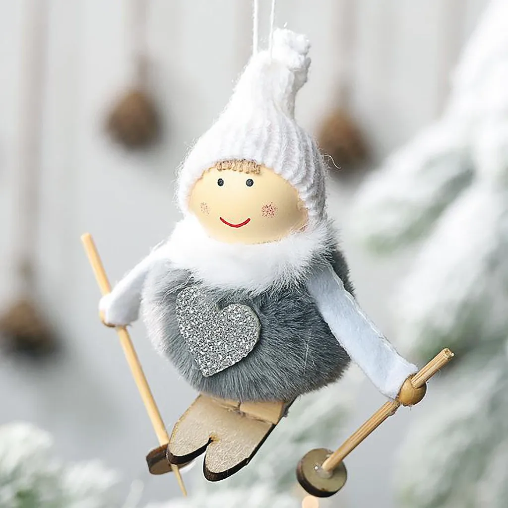 

Christmas Tree Decoration Pendant Plush toys Wool Feather Ski Doll Toy Pendant Pendant child kids gifts Christmas Home Decor