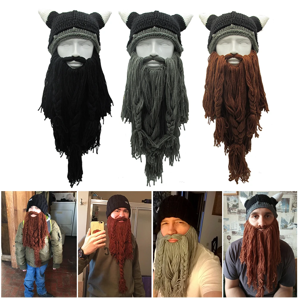 Мужская головная Складная шапка с бородой Viking Horns бородатая Спортивная новинка