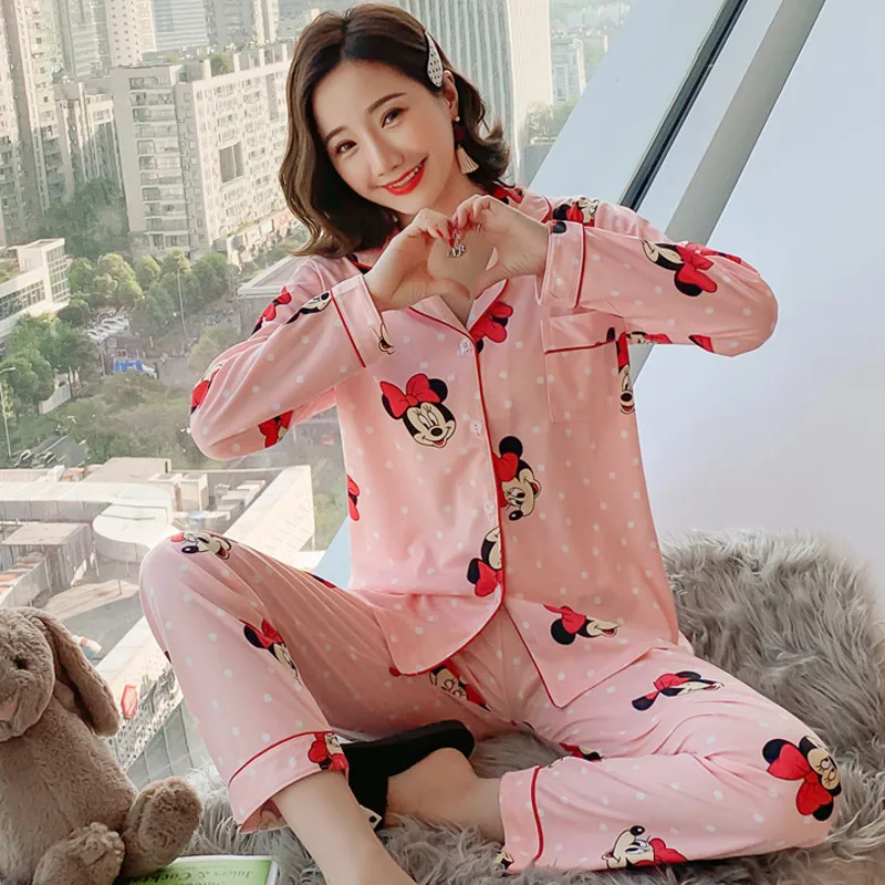 Женский пижамный комплект с Микки Маусом пижама Минни Маус длинная Пижама для