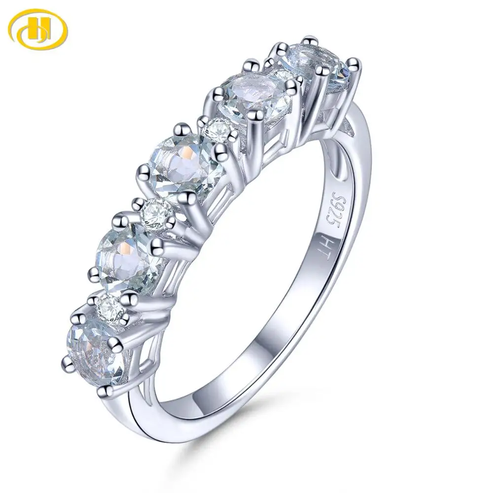 

Hutang Natural Aquamarine 1.3 Carats Natural Gemstone Women's 925 Ring Colorful Ring Style Classic Simple Design Classic