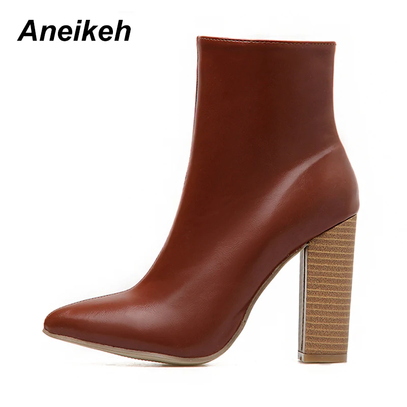 Женские ботильоны на массивном каблуке Aneikeh коричневые вечерние ботинки челси из