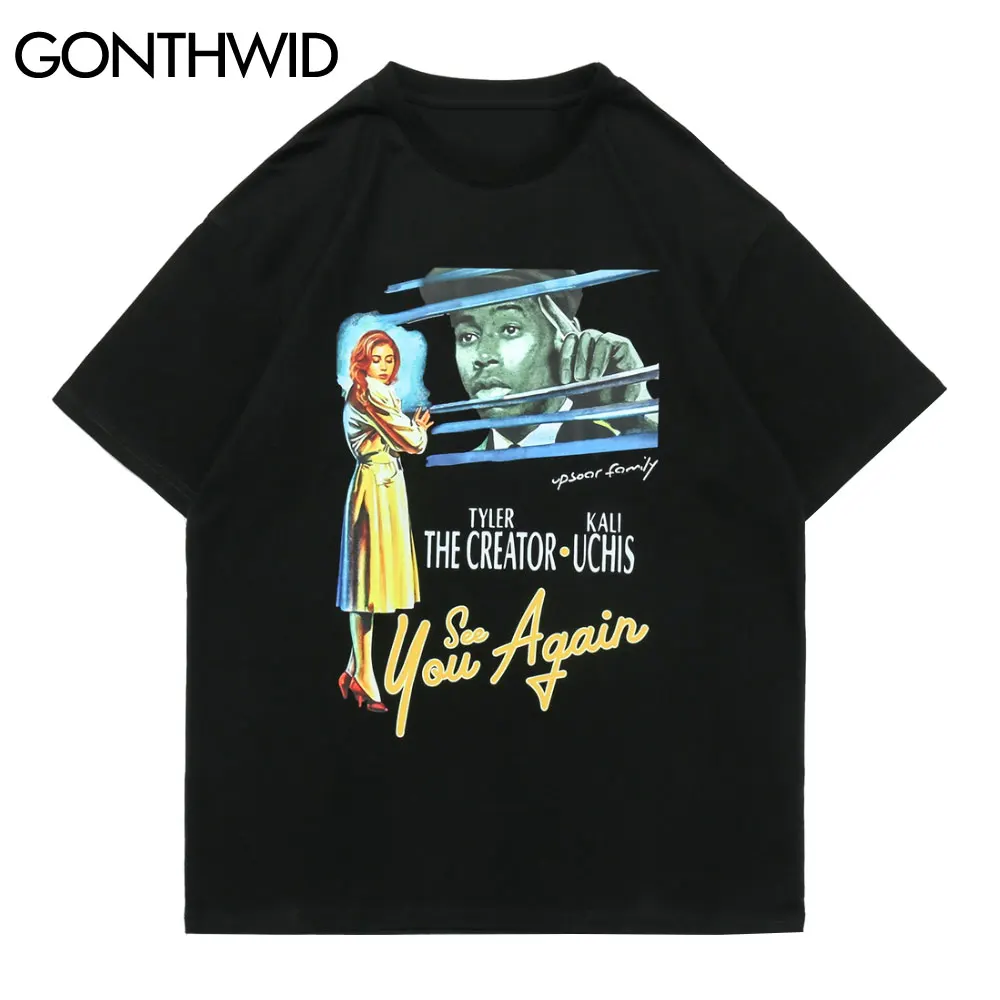 

GONTHWID T-Shirts Men Hip Hop Casual Gothic Punk Rock Poster Print Short Sleeve Tees Cotton Harajuku Streetwear Tshirts Tops
