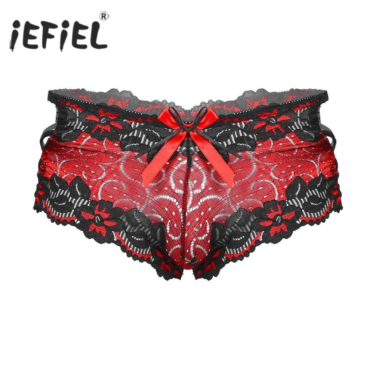 

Mens Gay Male Low Waist Lace Sissy Lingerie Briefs Bowknot Hollow Out Jockstraps Panties Boxers Shorts Underwear Underpants