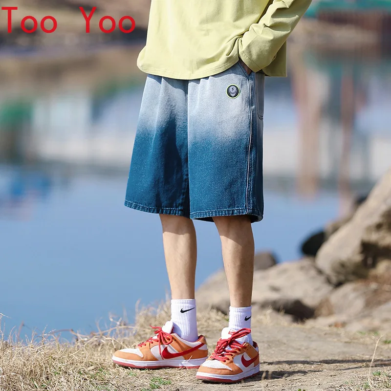 

The new summer 2021 casual jean shorts men's loose graded cropped pants men jeans patchwork jeans mens loose jeans