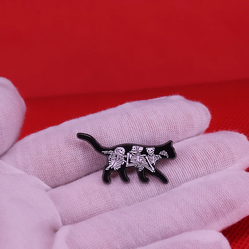 Черная кошка брошь череп идеальный аксессуар для Хэллоуина|Броши| |